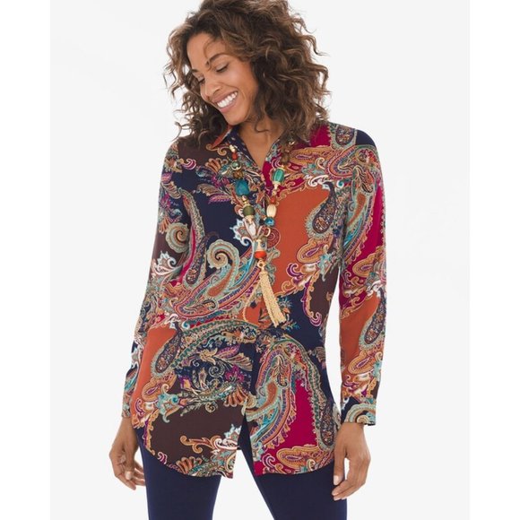 Chico's Tops - Chico's Reversible Paisley Dot Top Blouse